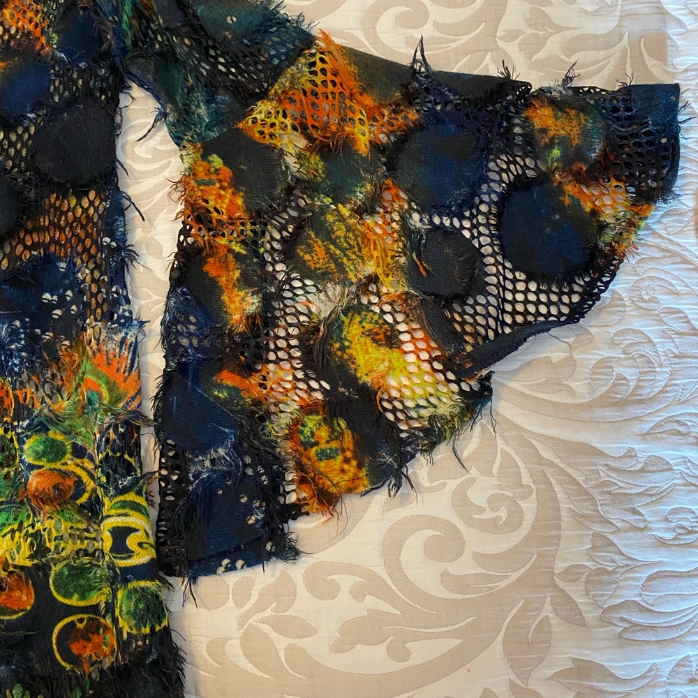 Anthropology Peacock Top. Bell sleeves. Sheer. XL.beautiful for an evening out.